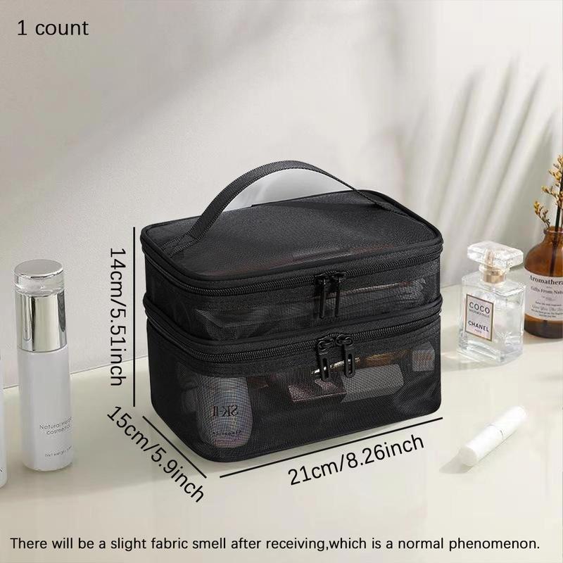 Double Layer Mesh Makeup Bag, Large Capacity Mesh Cosmetic Bag, Portable Travel Storage Makeup Pouch Toiletry Bag, Travel Cosmetic Bags, Summer Makeup, Gift for Women