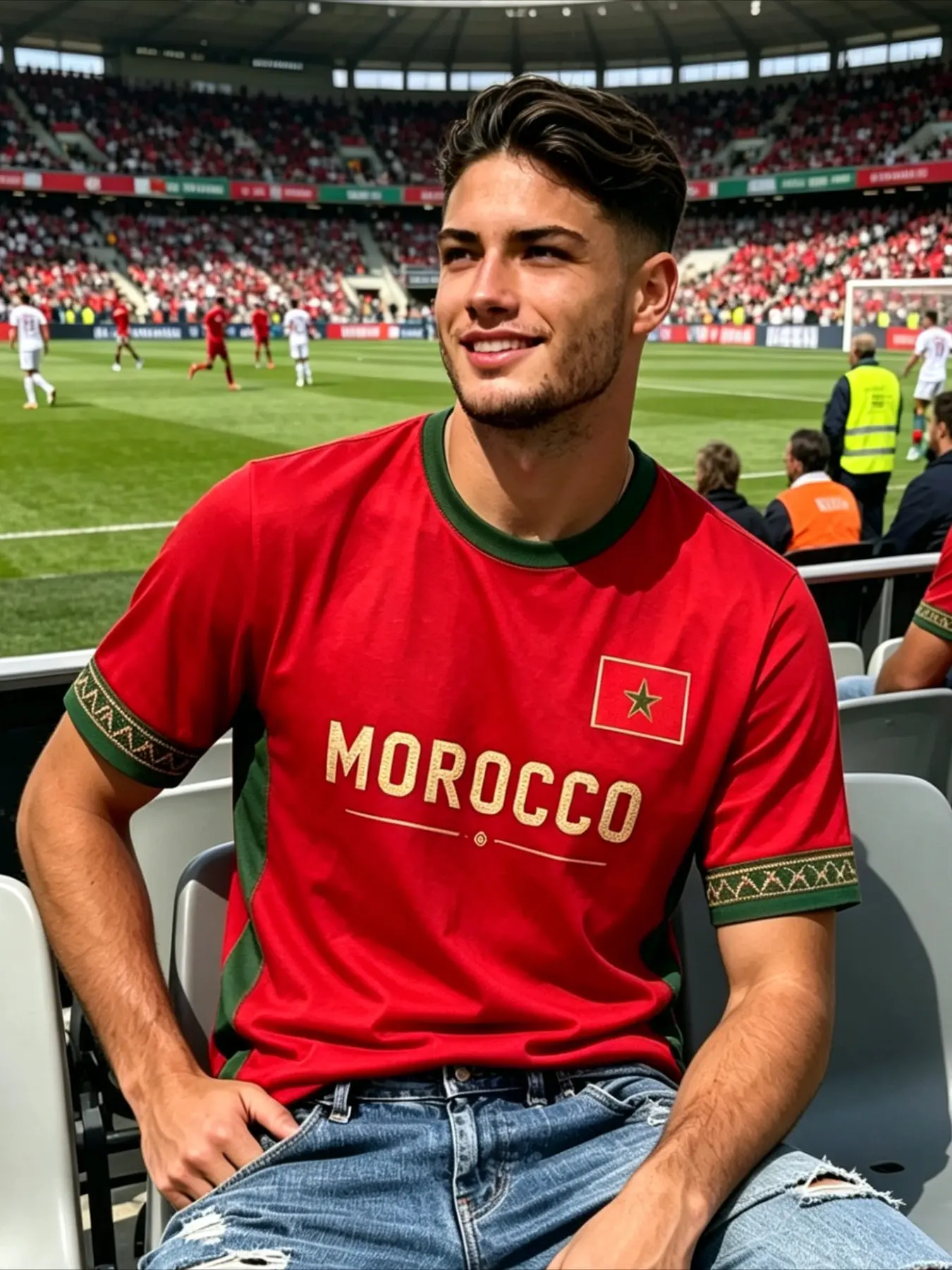 Moroccan 3D Flag Print Fan Tee, Men's Outdoor Sports Top, Athletic Breathable Quick-Dry Streetwear, Loose Fit Football Shirt, Summer Fan Apparel, Casual Sporty Shirt, Sports Tees