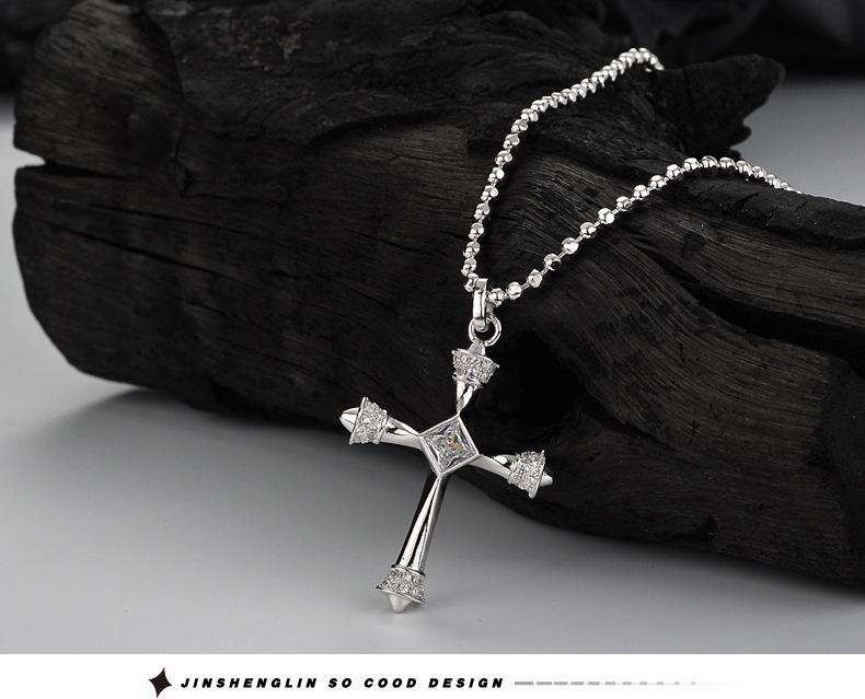 Euro-american wind sterling silver inset zircon cross necklace short men and women commuter ins cold wind necklace