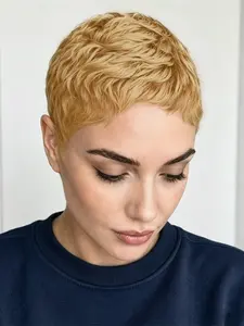 Short Straight Human Hair Wig, Machine Made Pixie Wig, Daily Party Use, Stylish Gift Wig, Layered Pixie Cut