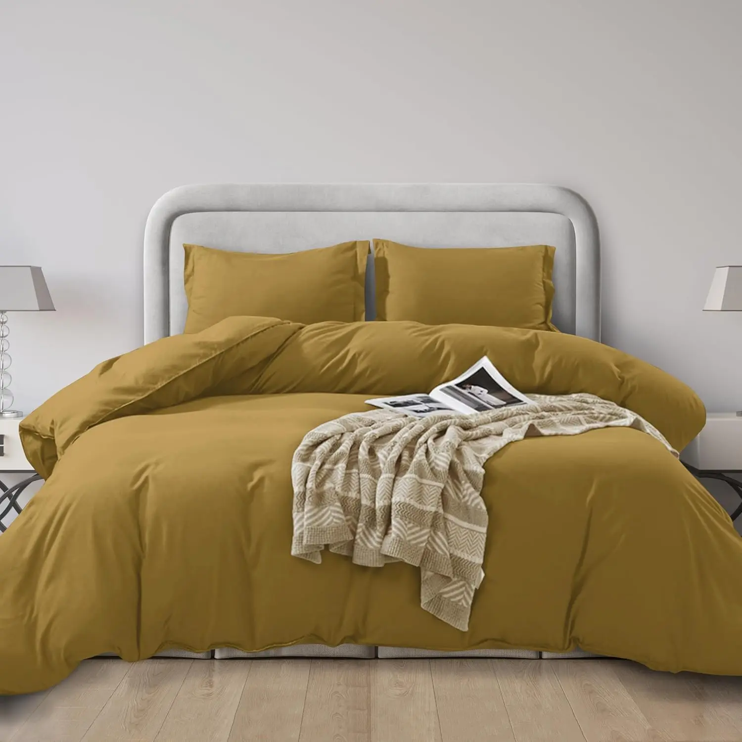 Elegant Luxury 3-Piece Duvet Cover Set - 1500 Hotel Quality Microfiber - Comforter Cover with Button Closure and Shams, Full/Queen, Light Brown-Bronze