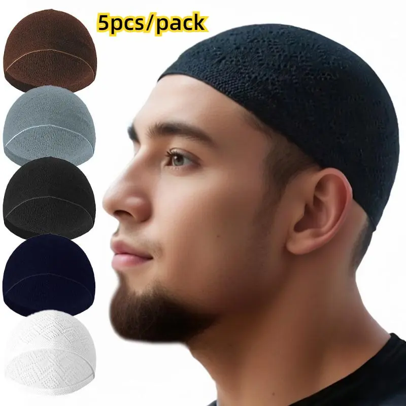 5-Pack Men's Headband Set, Solid Color Elastic Headbands in an Ethnic Hip-Hop Style, Breathable Hollow Knit Fabric, Elastic Headband, Ethnic Vibe