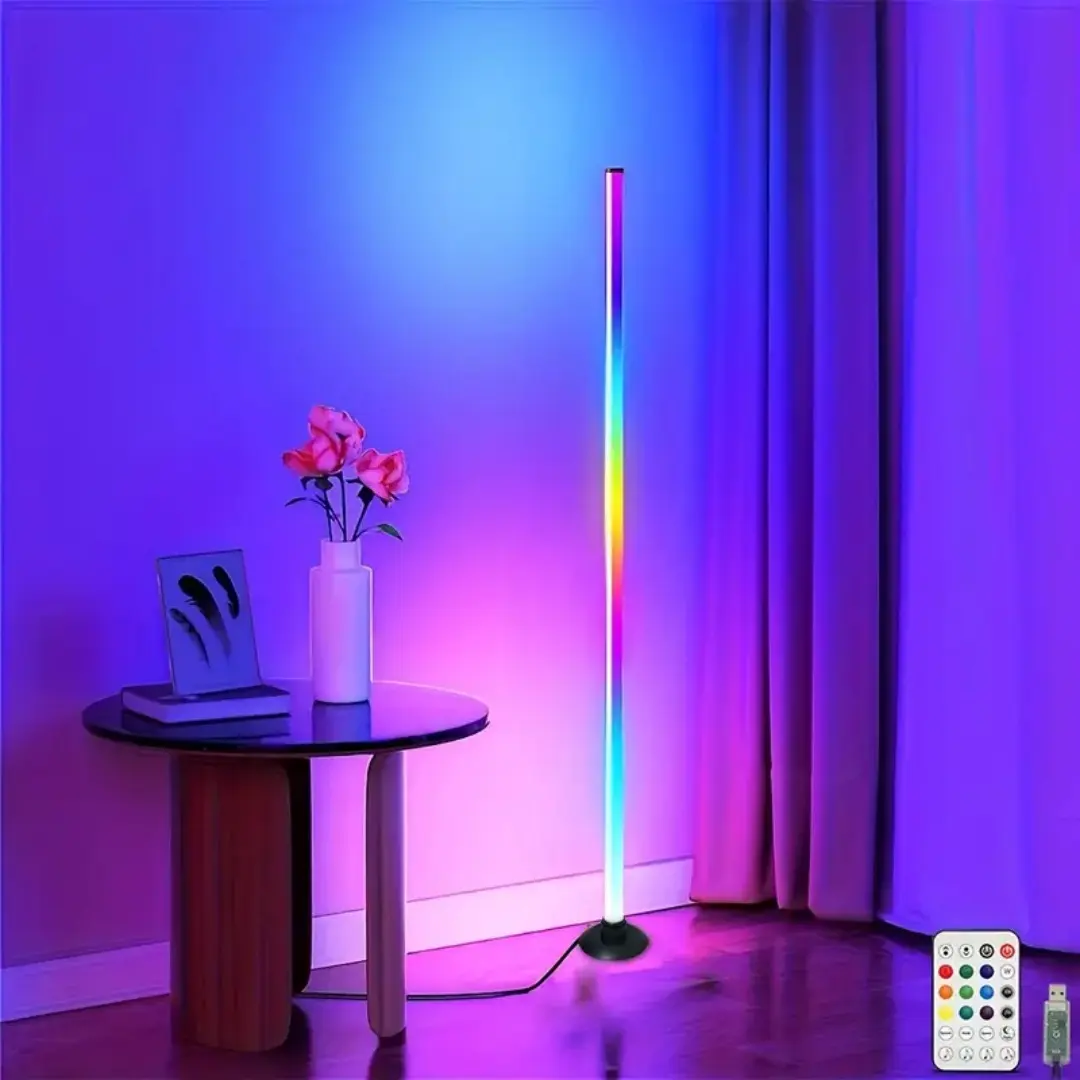 Smart RGB + IC LED floor lamp with remote control and USB power supply, controlled by mobile app, Adjustable light modes, Ambient lights, wireless design for home decoration, modern home lighting solution, Halloween decoration