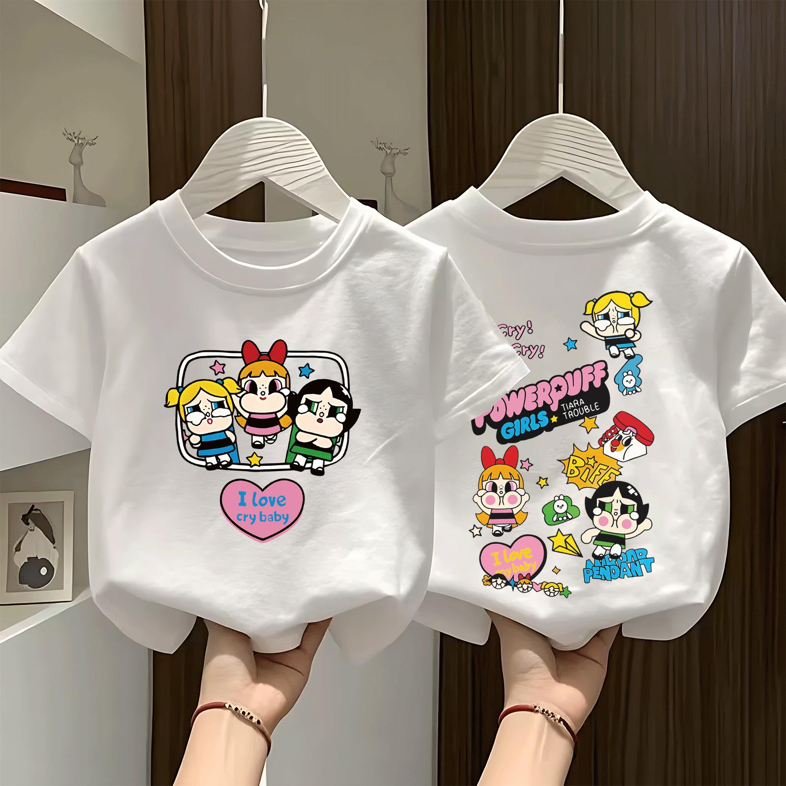 Children's summer cotton T-shirt, loose round neck with short sleeves, simple and popular cartoon print, stylish and multifunctional, breathable and comfortable, sizes 100-160.