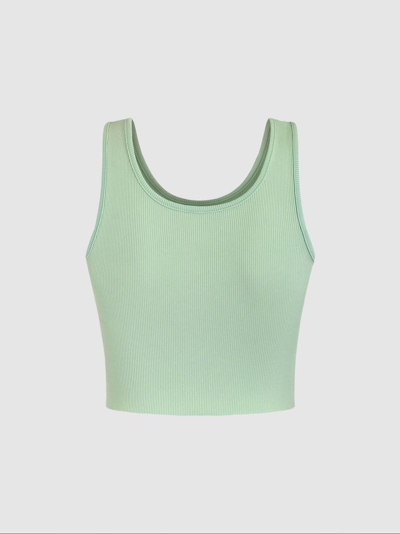 Women's Peach Print Scoop Neck Crop Top, Casual Sleeveless Ribbed Top for Summer, Ladies Clothes for Daily Wear