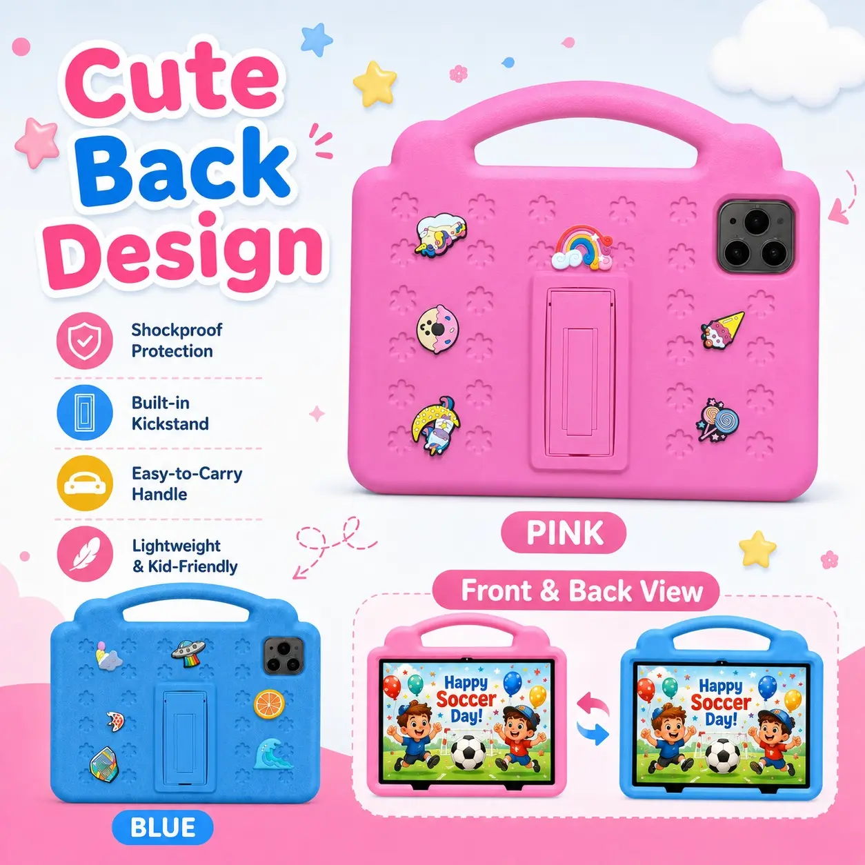 10.1 Inch Kids Tablet, 4GB RAM 64GB ROM, Android 12, Dual Camera, Kid-Proof Case with Handle, WiFi Learning Tablet for Toddlers