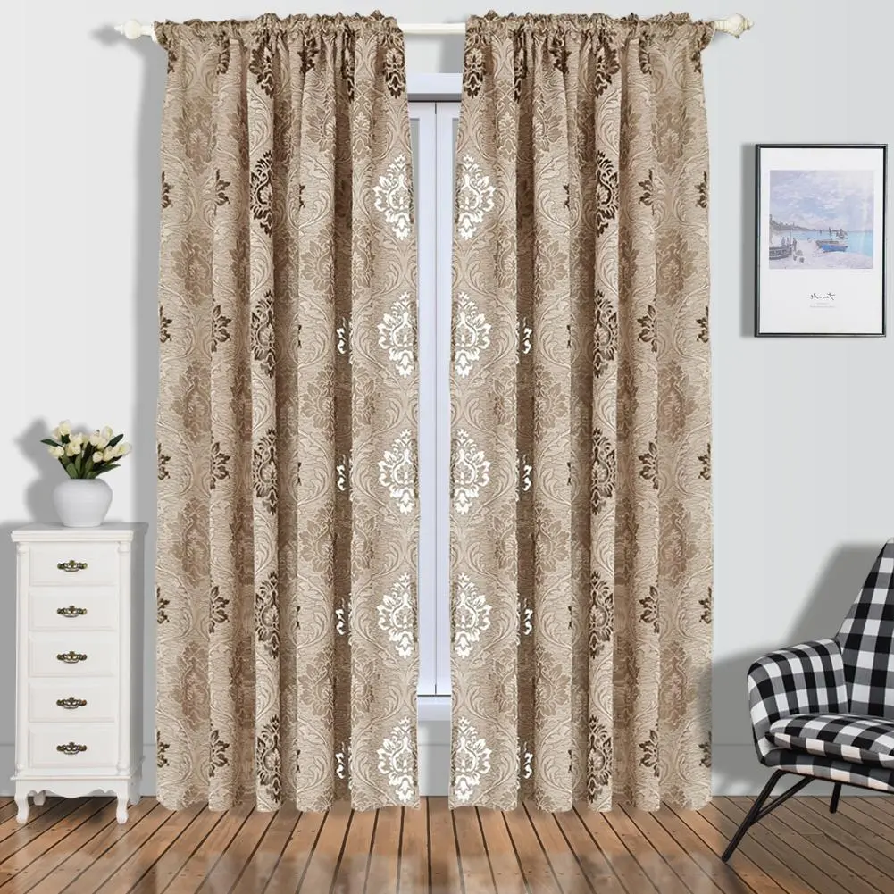 2-Panel Vintage Damask Jacquard Breathable Durable Dustproof 2-Tone Rod Pocket Semi-Sheer Voile Curtains for Living Room, Bedroom Home Decor