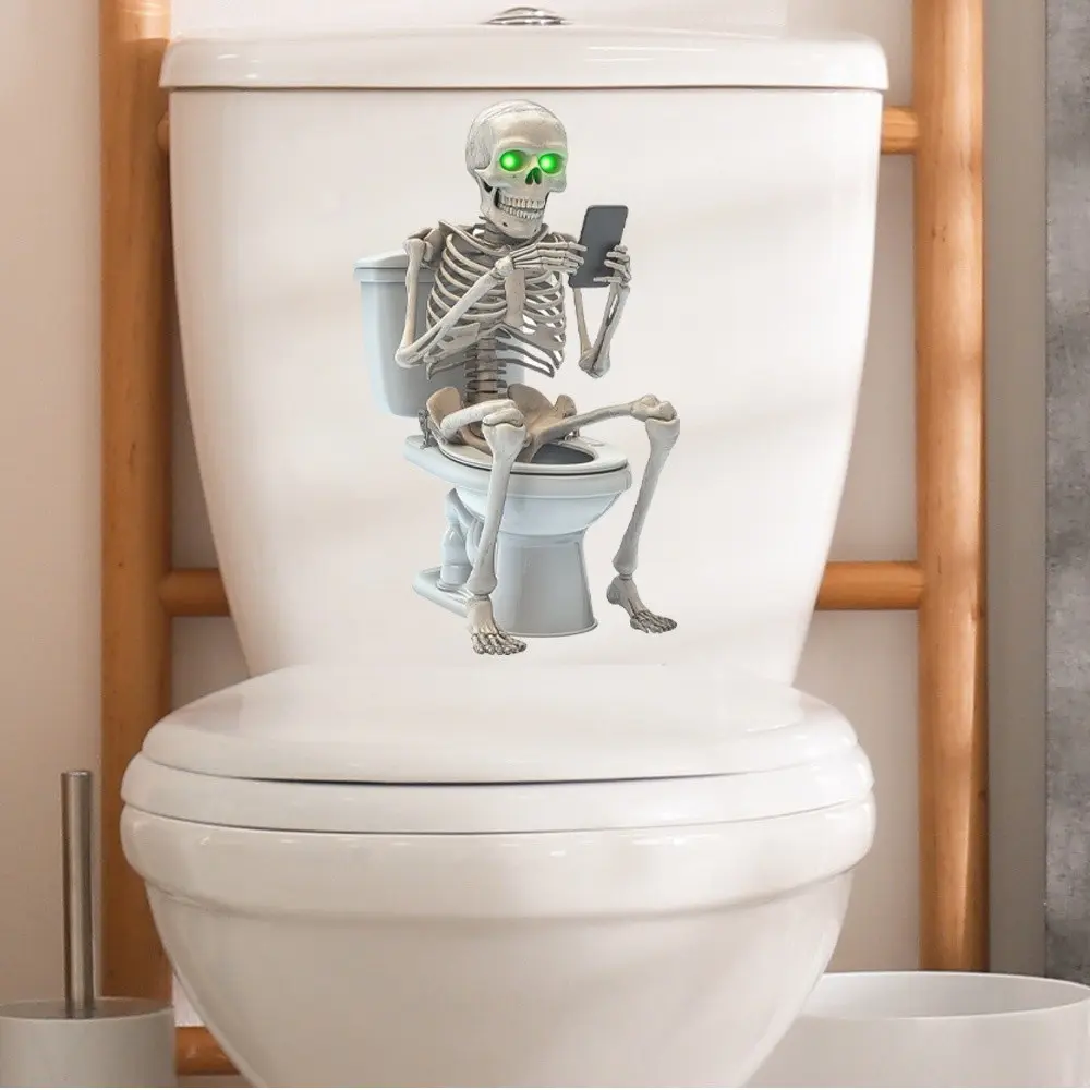 Funny 2D Skull Toilet Sticker, Eye Skull Playing Phone, Bathroom Decor, Halloween Gift, Novelty Toilet Art, Fun Home Accessory, Bathroom Accessories, Restroom Accessories