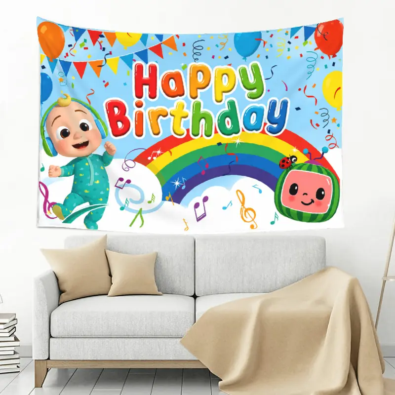 Rainbow Themed All Over Print Rectangular Confetti Cartoon Tapestry - 5Ft X 3Ft 60In X 40In) Durable Foldable Peach Skin Fabric Wall Hanging, Gentle Wash 1-Piece, Wall Decor Bedroom Party Decor & Photo Backdrop for Playroom Home Supplies