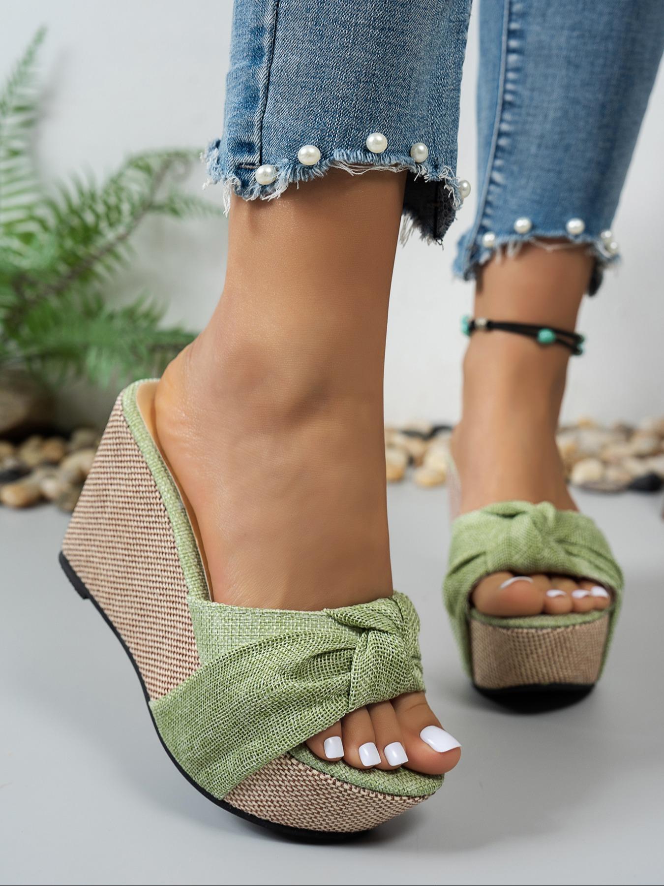 Women's Fashionable Bowknot Design Slippers, Casual Comfortable Wedge Sandals for Summer, Female All-match Round Toe Slide Sandals for Daily Wear, Walking Shoes