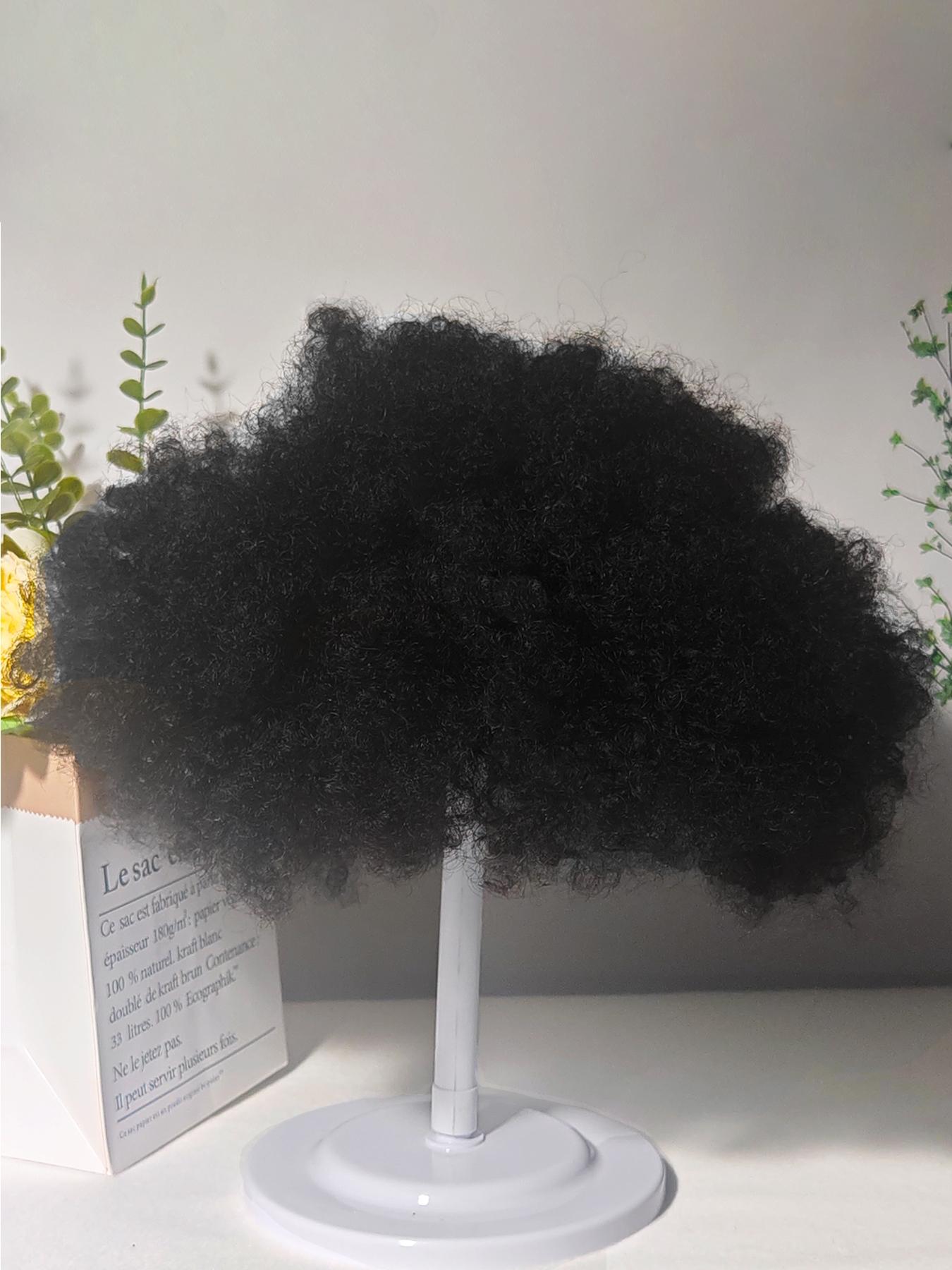 Men's Afro Curly Short Wigs 70s 80s Disco Rocker Style, 100% Human Hair, 6 Inch Black African Kinky Curly 8*10”Lace Base for Daily Wear, Party & Cosplay