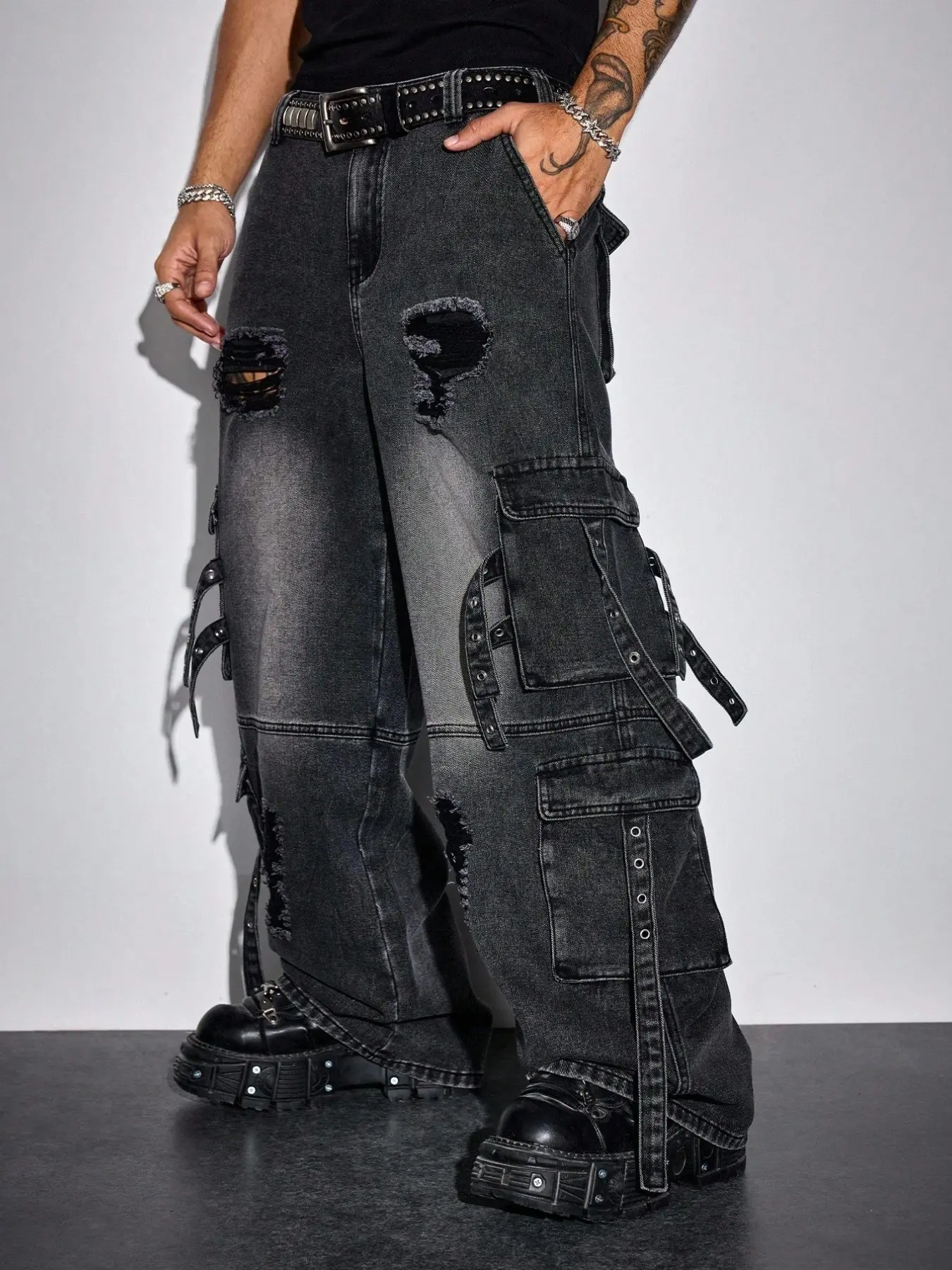 Men's Jeans, Denim, Patchwork, Street Style, Streetwear, Daily Wear, Four Seasons, Breathable Cotton, Loose Fit, Street Sports Long Pants, Summer, Fashion