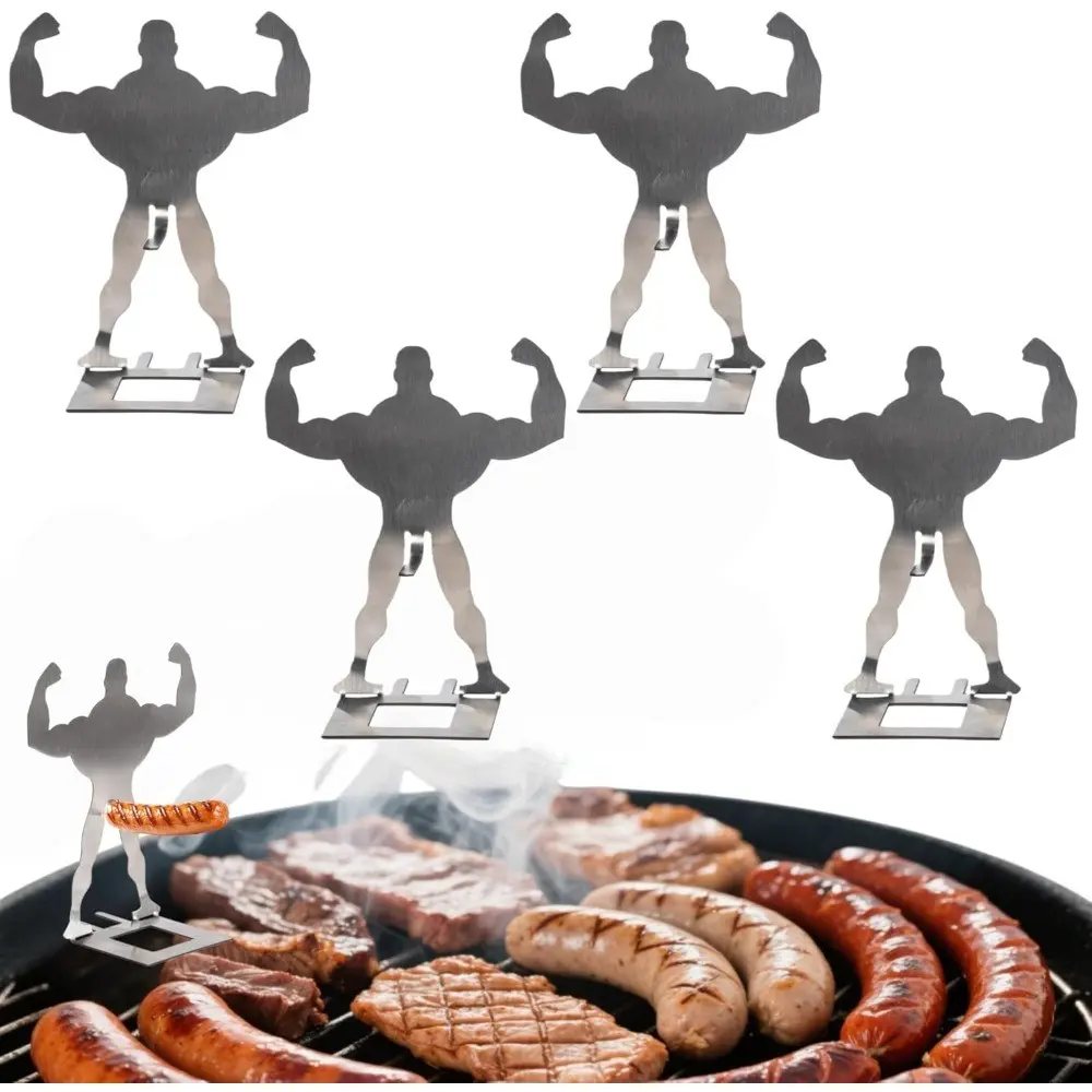 4-Piece BBQ Sausage Holder, Outdoor Picnic Grill Stand, Muscle Man Hot Dog Rack, BBQ Sausage Fixtures, Perfect for Grilling, BBQ Tools, Grilling Barbecue Accessories, Outdoor Bbq Utensils