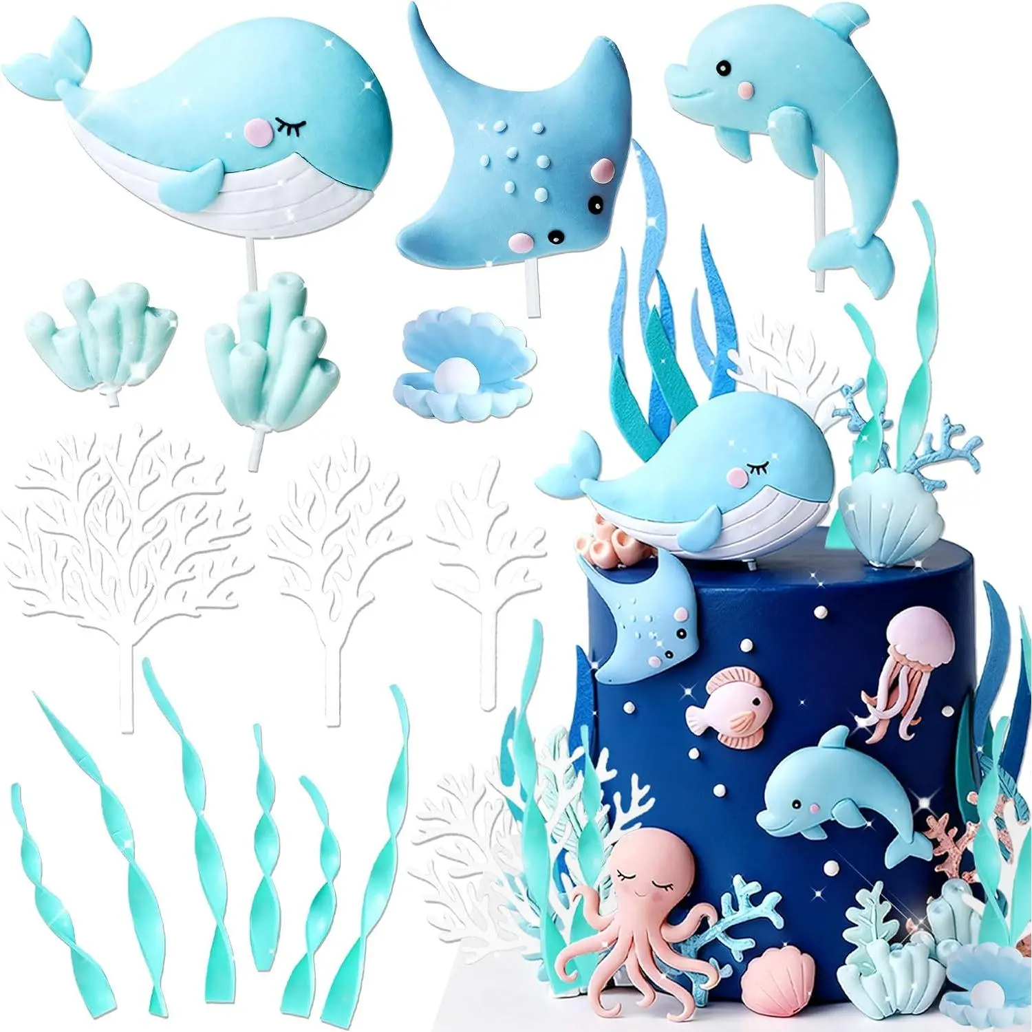 Under The Sea Birthday Cake Decorations |   Ocean Theme Cake Topper Supplies