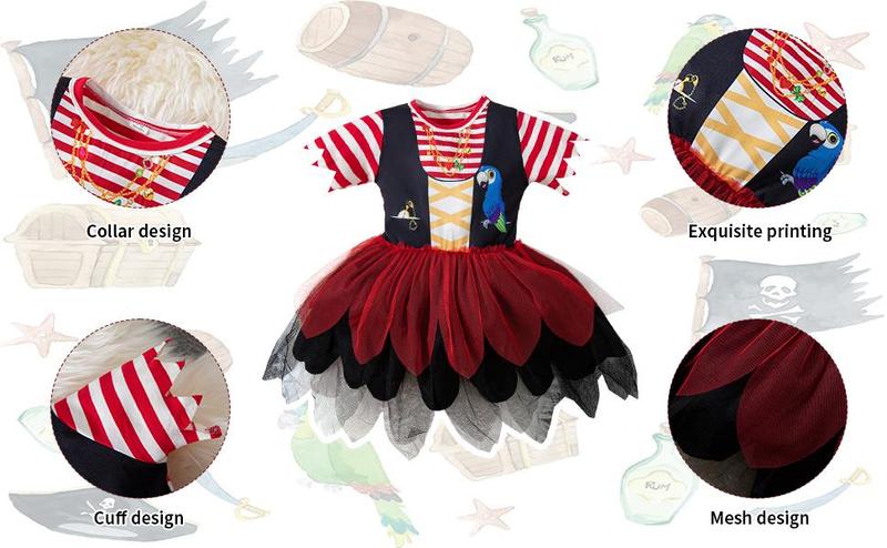 KF5-GCS035   Toddler Baby Girl Pirate Costume Halloween Sea Buccaneer Tutu Dress And Head Scarf With Pirate eye mask