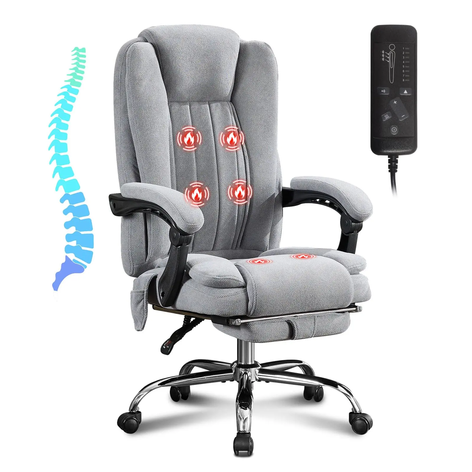 ARCH Massage Office Chair with Heat and 6 Vibration Points, Executive Desk Chair with Foot Rest, Padded Armrests, Reclining Backrest, Swivel Wheels, Ergonomic Computer Chair for Home Office, Black, Dining Room Chairs for Kitchen, Dining Room