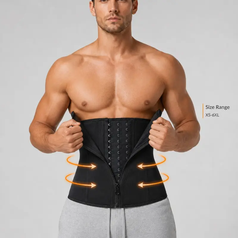Men's Zipper Front Waist Trainer, Compression Belt for All Seasons, High Elasticity, Hook-and-Eye Closure Design, Ideal for Fitness, Training & Daily Wear, Everyday Waist Trainer