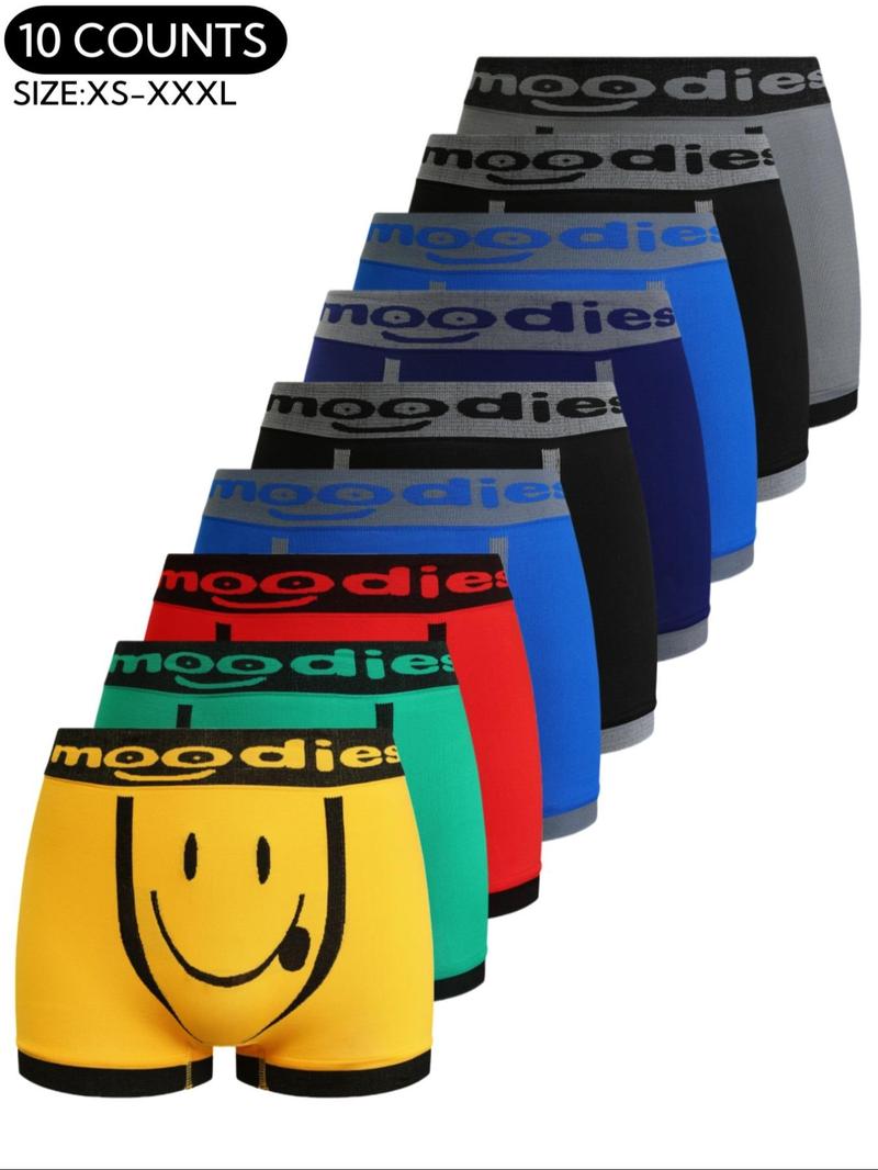 Men's Cartoon Expression Pattern Letter Tape Boxer Brief, Comfortable Breathable Seamless Underwear for Daily Wear, Fitted Elastic Boyshorts,Men's Underwear for All Seasons