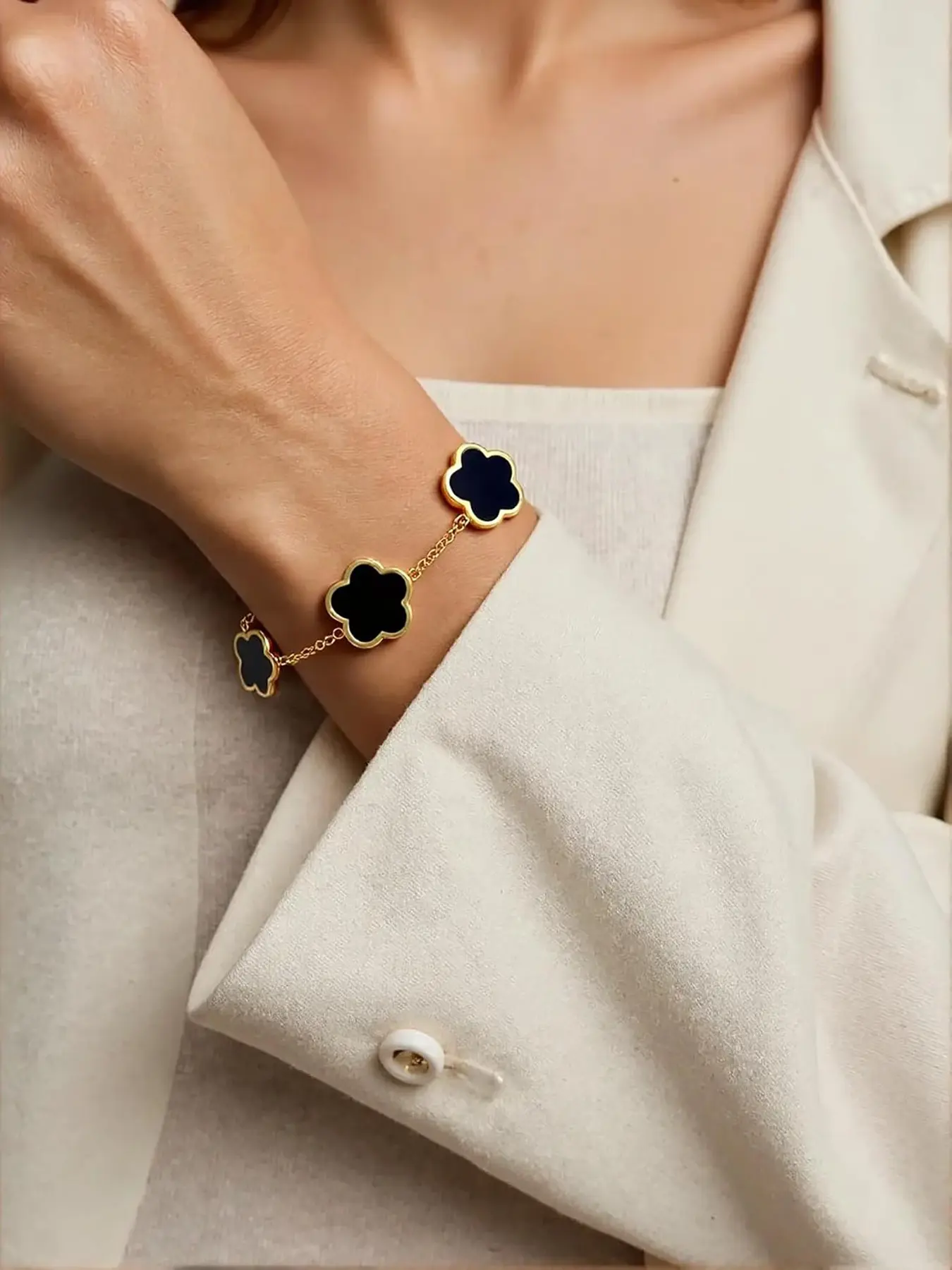 Fashionable Eco-Friendly Electroplated 18k Stainless Steel Lucky Clover Necklace Bracelet for Women, Stylish Jewelry Gift