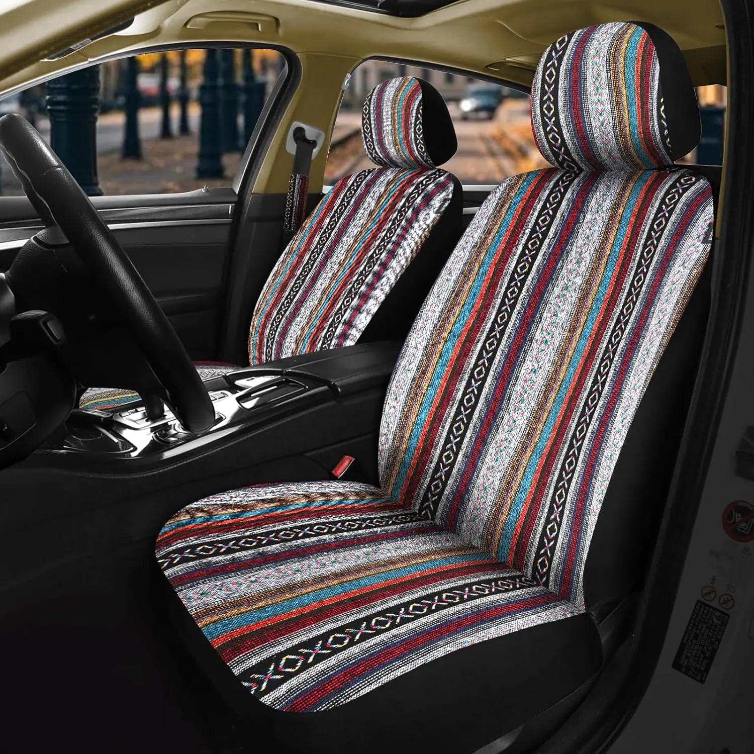 Nilight Front Car Seat Covers, 2PCS Red Stripes Baja Saddle Blanket with Shoulder Pads, Woven Fabric, Airbag Safe, Breathable Mesh, Washable, Universal for Cars/SUV/Truck