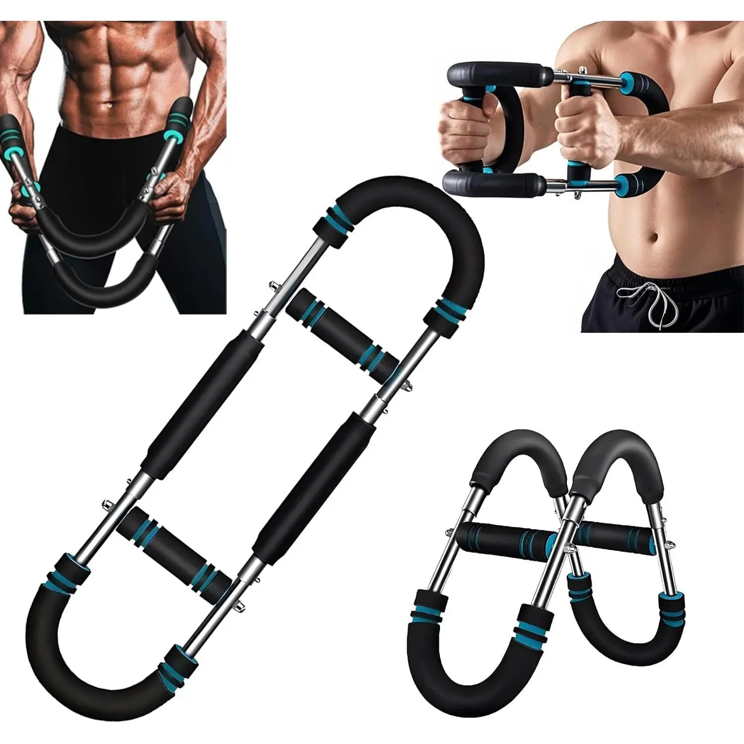 Twister Arm Exerciser Adjustable Spring Workout Bar, Forearm Triceps Chest Strengthener, 60-90lbs Portable Home Strength Training Equipment Kit