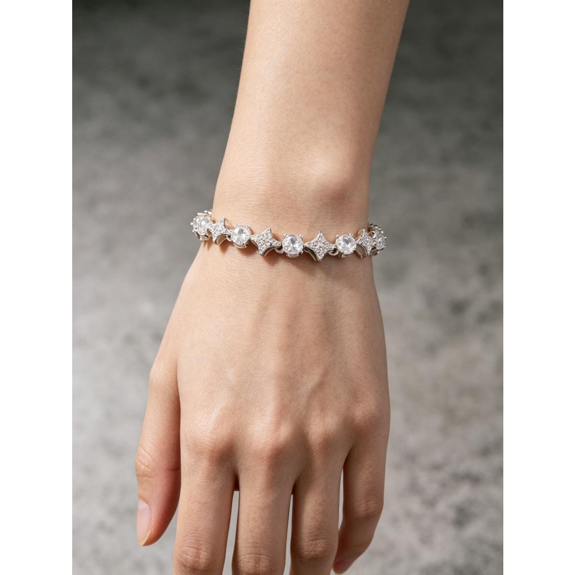 Mixed Quadrangular Star Tennis Chain Necklace & Bracelet Round Cut Iced Out Moissanite HipHop Jewelry Gift Luxury Shine Unisex Trend