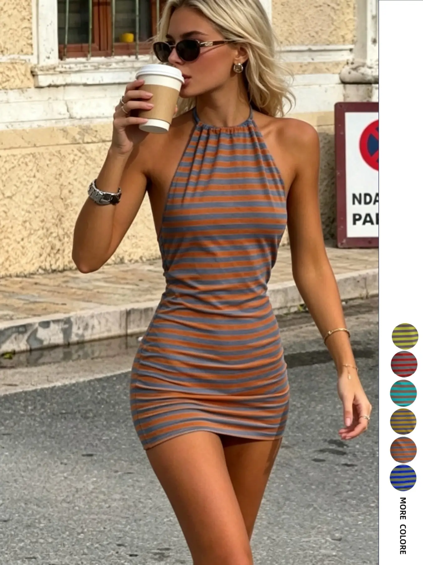 Women's Sexy Halter Backless Striped Bodycon Summer Dress, Perfect for Parties & Daily Wear