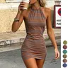 Women's Sexy Halter Backless Striped Bodycon Fit Summer Night Out Dress, Perfect for Parties & Daily Wear