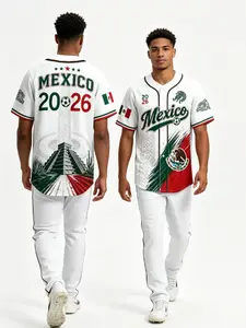 2026 Mexico Flag Eagle Emblem Large Size Men's Baseball Shirt, Short Sleeve Button-Up, Aztec Totem Streetwear Top