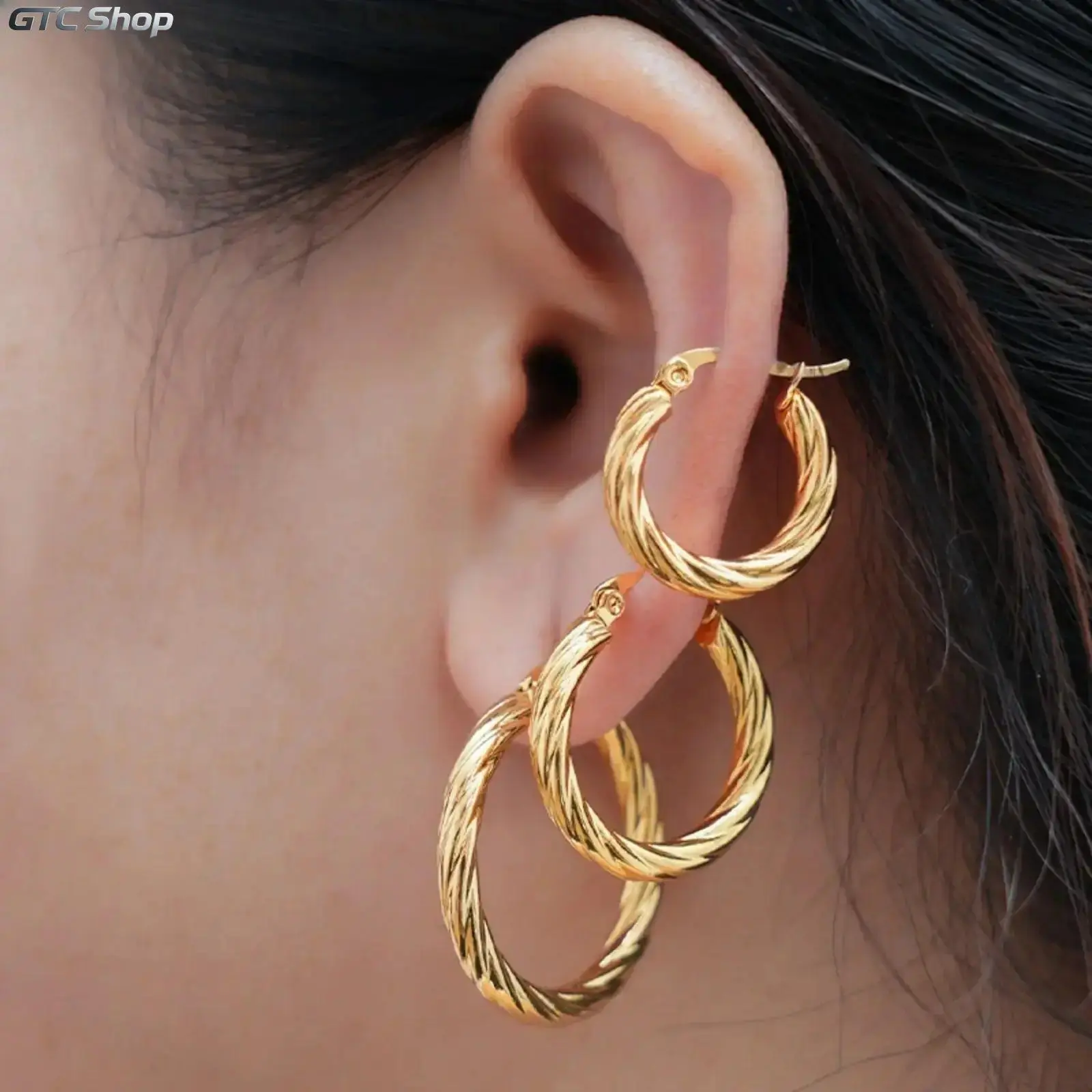Women’s 3-Pair Vintage Twisted Hoop Earrings - Gold-Plated Stainless Steel Stackable Vintage Hoops, Minimalist Twist Clasps, Unisex Studs, Daily & Party Jewelry, Valentine’s Gift Accessories, Three Pairs