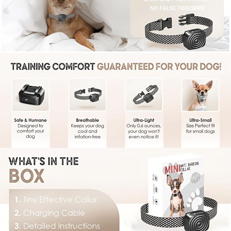 Vibrating Dog Bark Control Device, Bark Stopper Training Collar, USB Rechargeable Durable No-Shock Smart Bark Collar for Dogs, Safe Humane Anti-Bark Device, Adjustable Length for Small Medium Large Dogs, Automatic Barking Prevention Training Tool
