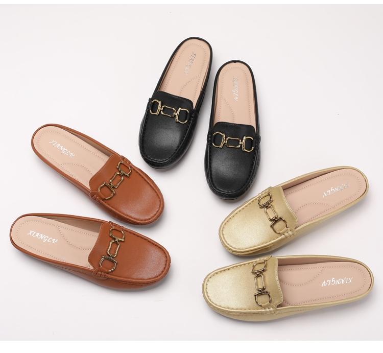 Women's Casual Slip-On Shoes, Soft Leather Outdoor Sandals, All-Season Comfortable Footwear, New Style Single Shoe Design, Slip On Mules