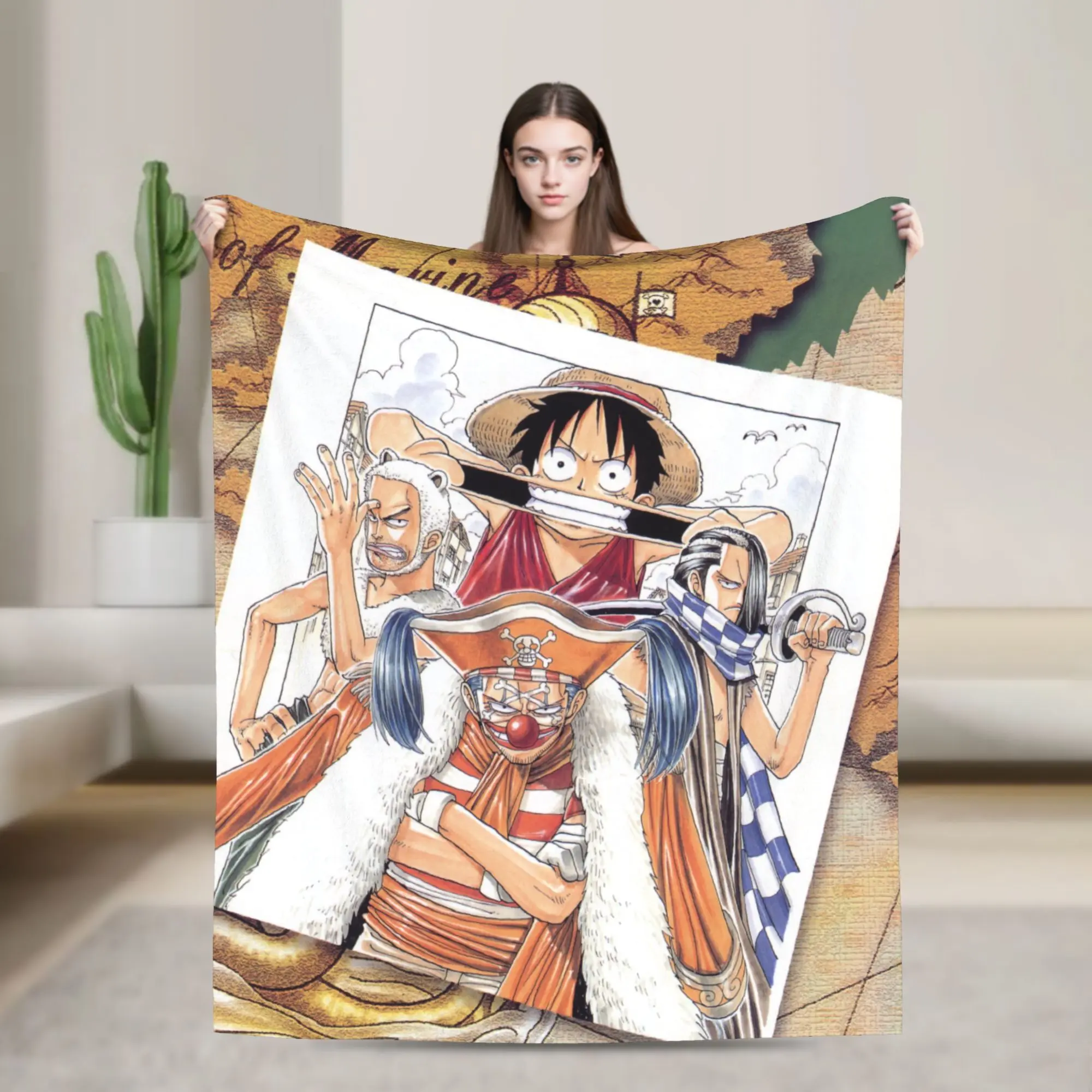 One Piece Luffy Joker Flannel Throw Blanket, Ultra Cozy Soft Lightweight Anime Blanket, Vintage Anime Home Decoration for Fans
