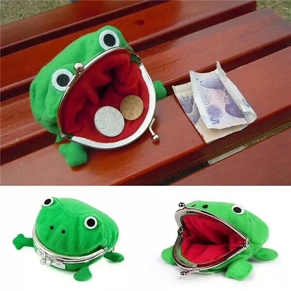 Women's Plush Cute Frog Shape Zipper Coin Purse, All-Over Print Multi-Functional Keychain Wallet, Anime Cosplay Accessory, Minimalist Cute Small Wallet
