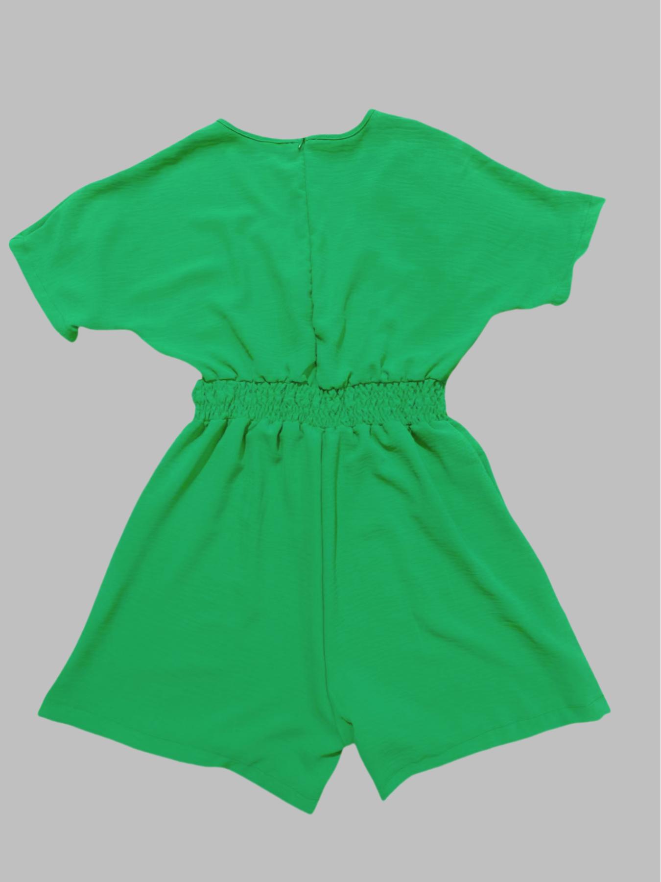 Women's Plain Drawstring Shirred Waist V Neck Romper, Casual Half Sleeve Zipper Back High Waist Romper for Summer, Fashion Women's Clothing for Daily Wear Women's Plain Drawstring Shirred Waist V Neck Romper, Casual Half Sleeve Zipper Back High Waist Romper for Summer, Fashion Women's Clothing for Daily Wear