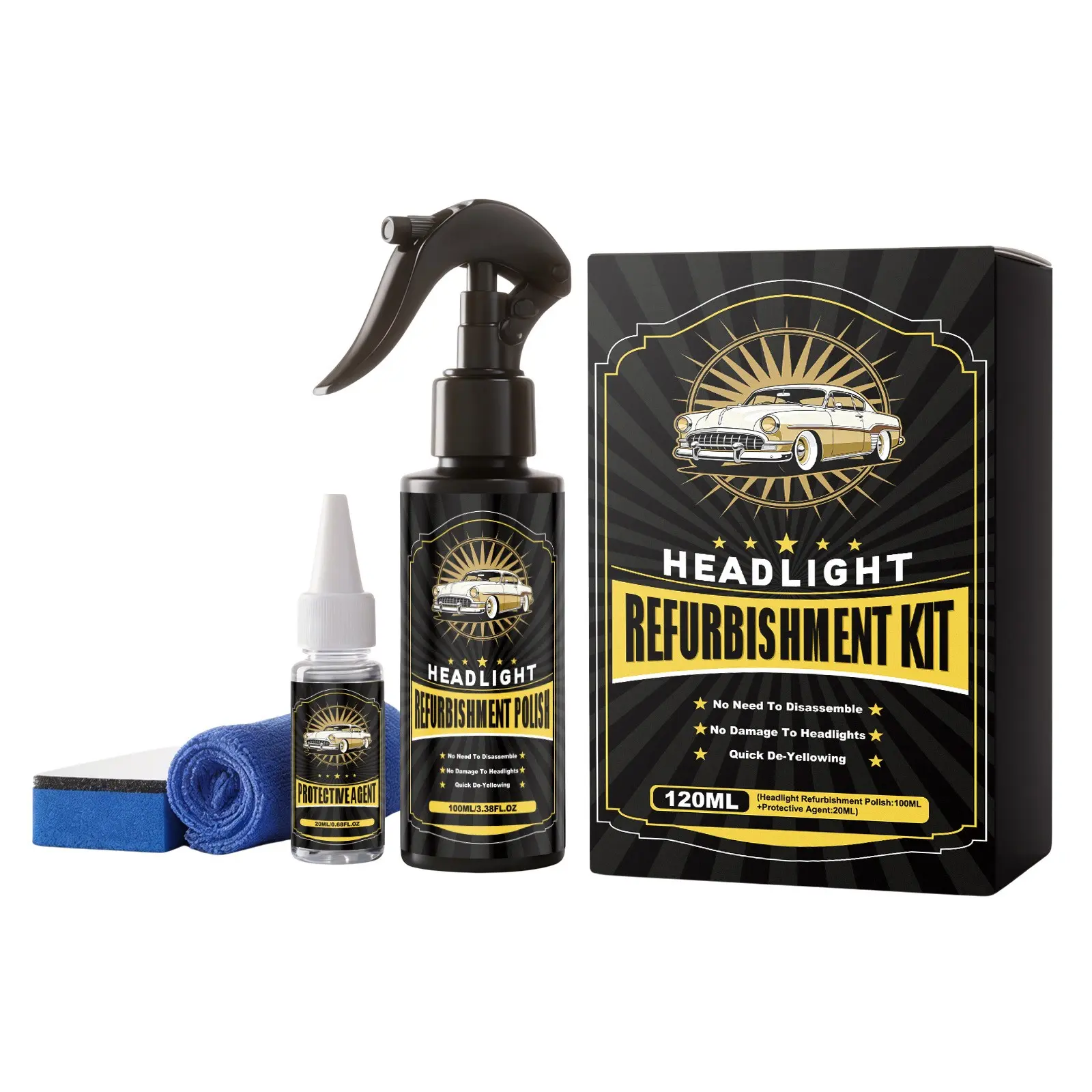 Car Headlight Care Kit, Renovation Polishing Cleaning, Surface Protection, Enhanced Lighting, Clear Vision, Automotive Accessories