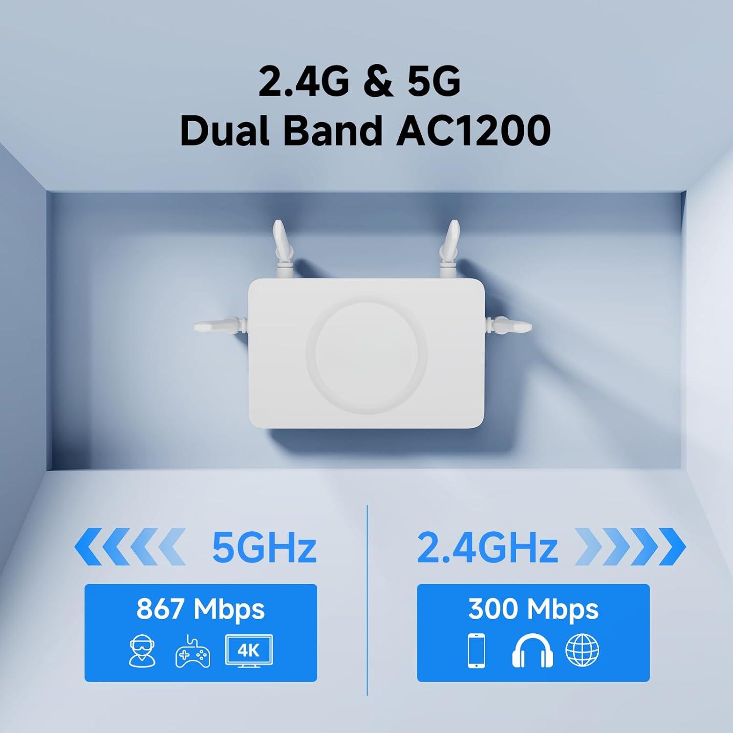AC1200 WiFi Router Dual Band Internet Router, 2.4G&5G Speed Up to 1.2 ...