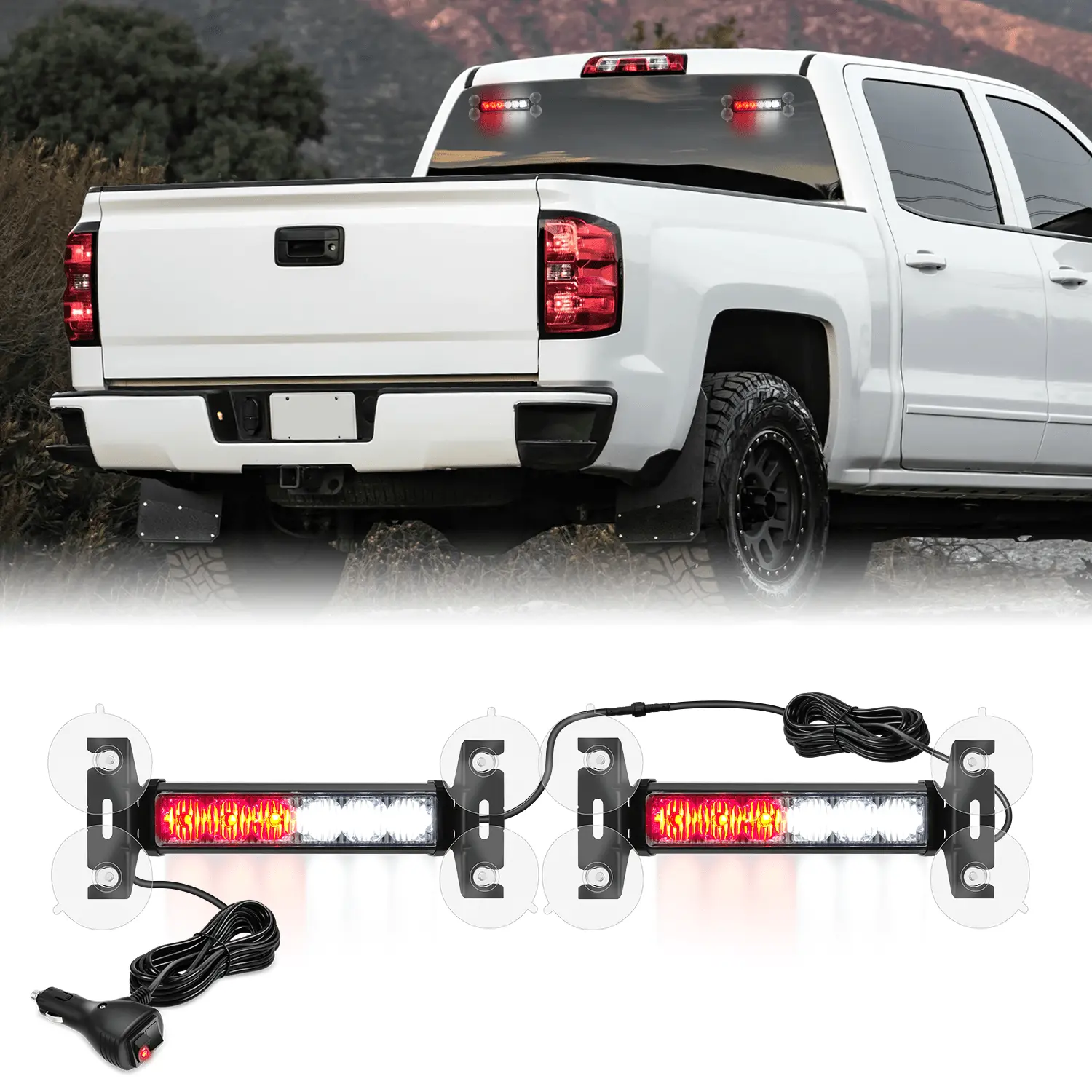 Nilight 12LED Emergency Strobe Traffic Advisor Light Bar 2 in 1 Red White Dash Warning Safety Flashing Lights Front/Rear Windshield Construction Lights for Trucks Cars Plow Police Firefighter Vehicles