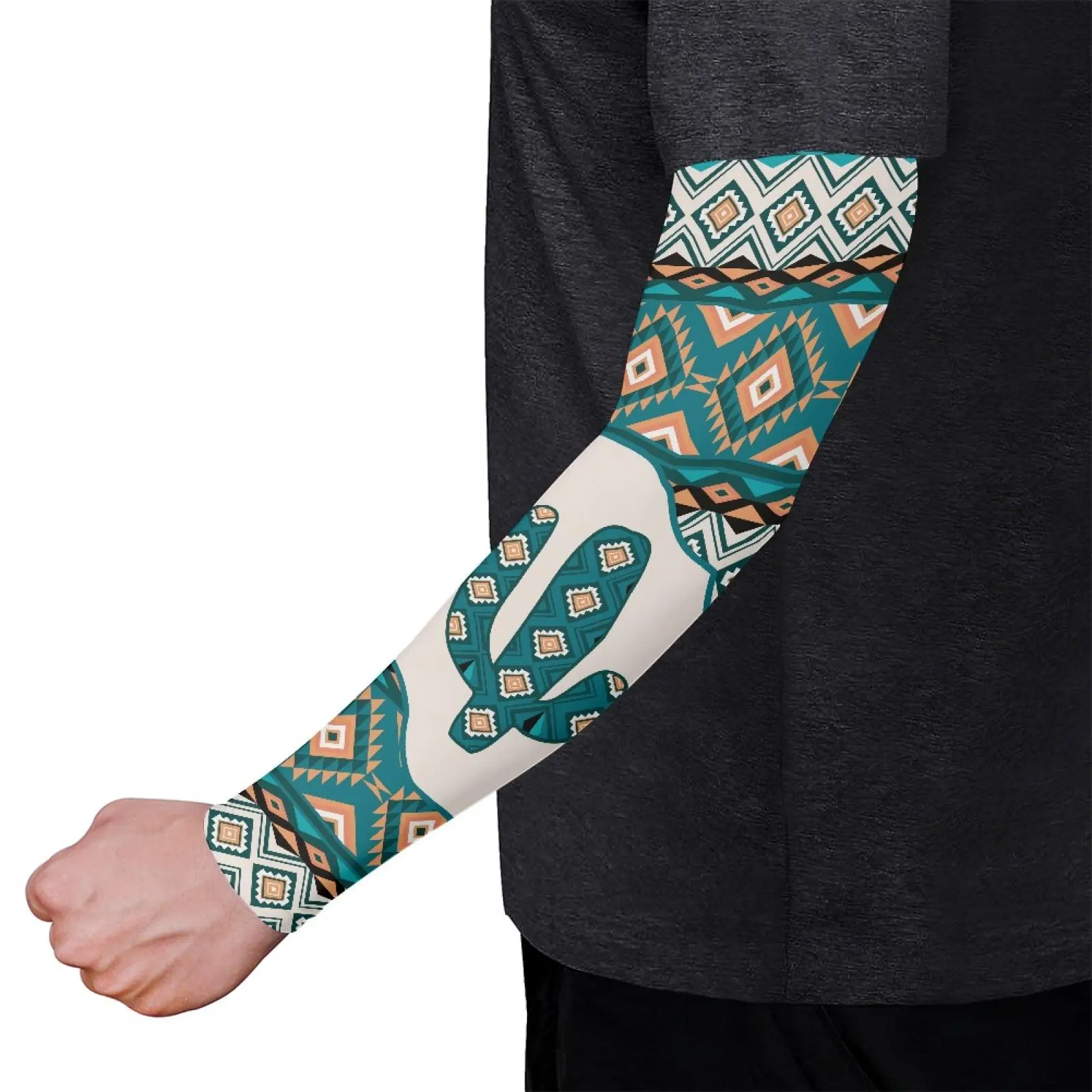Vintage Western Tribal Cooling Arm Sleeves Teal Boho Aztec Geometric Cool Arm Covers UV Sun Arm Sleeves Ice Silk Sun Protection for Desert Camping Off-road Road Trips, Lightweight Sweat Wicking Tattoo Shield Sleeves for Outdoor Ranch & Hiking Lovers