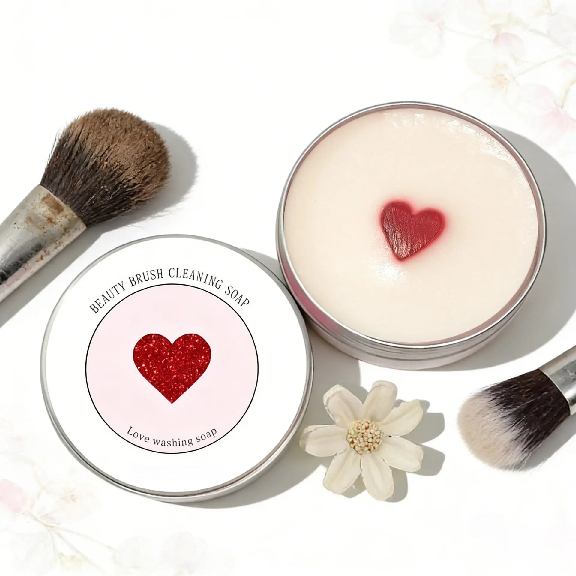 Makeup brush cleaning soap with washing pad - Peach fragrance - Powder puff Makeup brush cleaning wonder, beauty tool - Deep cleaning and maintenance brush, tool cleaning set, washing soap cleaning box combination