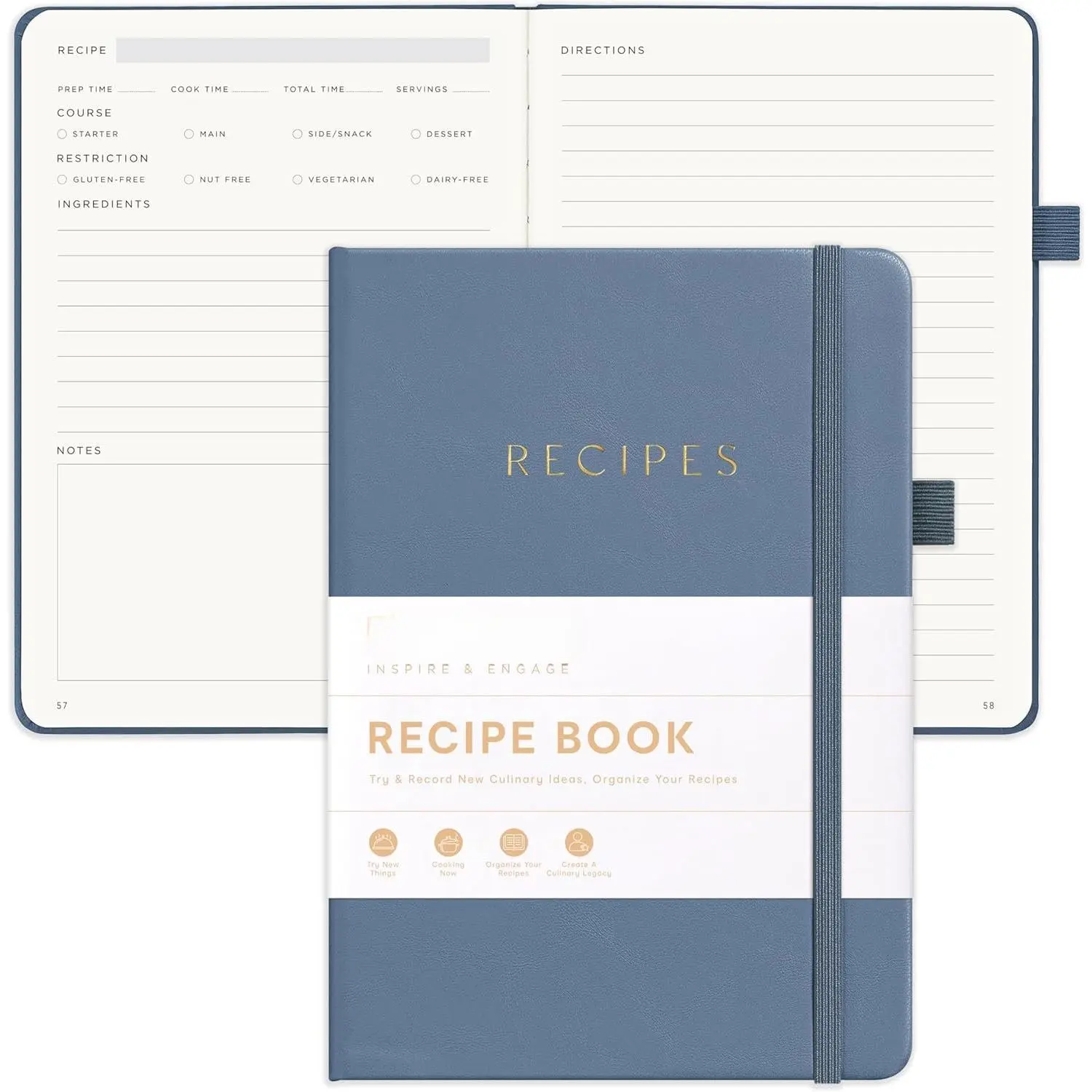Recipe Book to Write in Your Own Recipes -  Hardcover Blank Cookbook, Empty Recipe Notebook with Lay-Flat Design,  for Cooks &  Lovers - 5.7 x 8 Inches (Dark Blue)