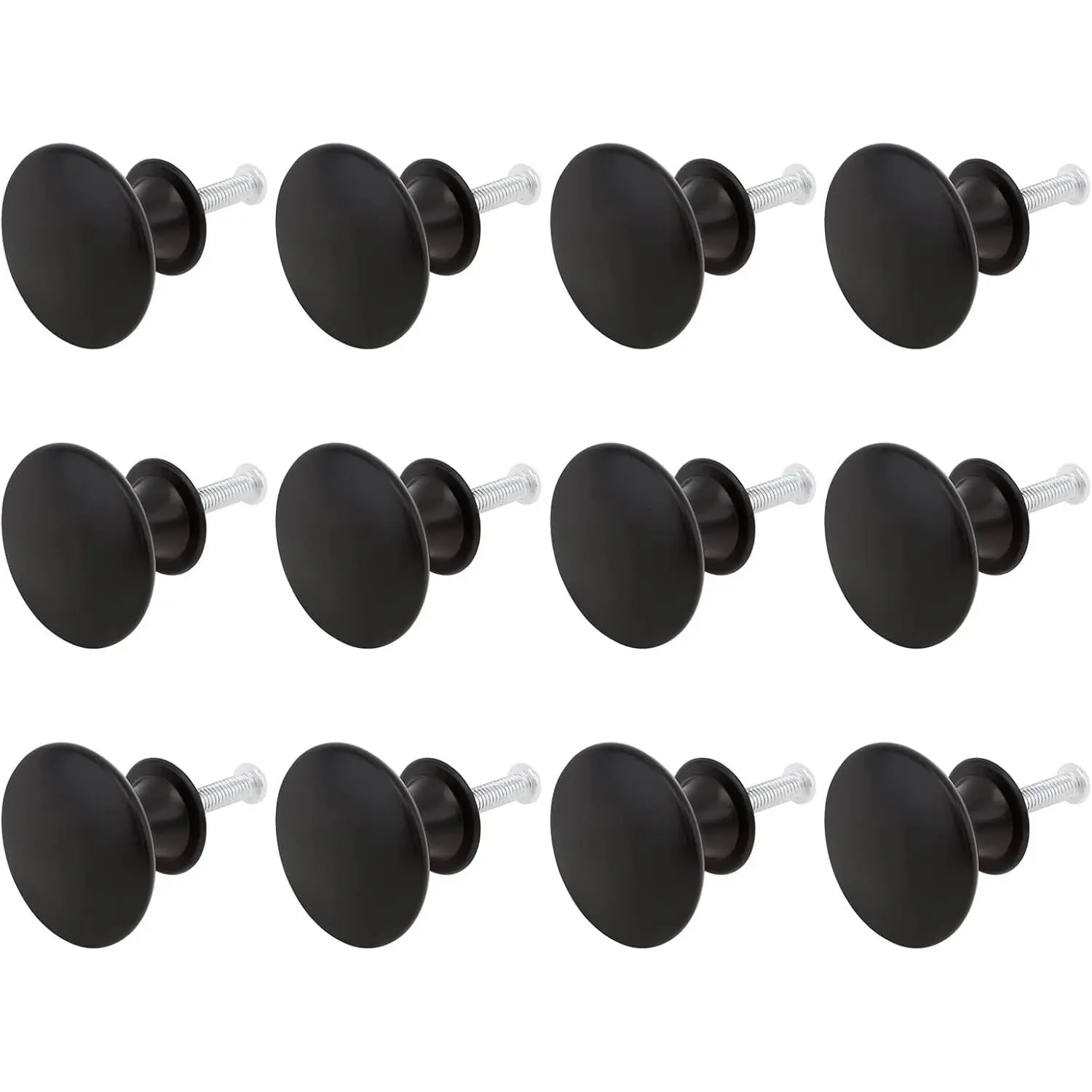 12 Pack Matte Black Cabinet Knob,1-1/6 inch Round Dresser Knobs | Single hole. Iron material. Mounting screws included. for bathroom bedroom dresser drawer,kitchen cupboard door