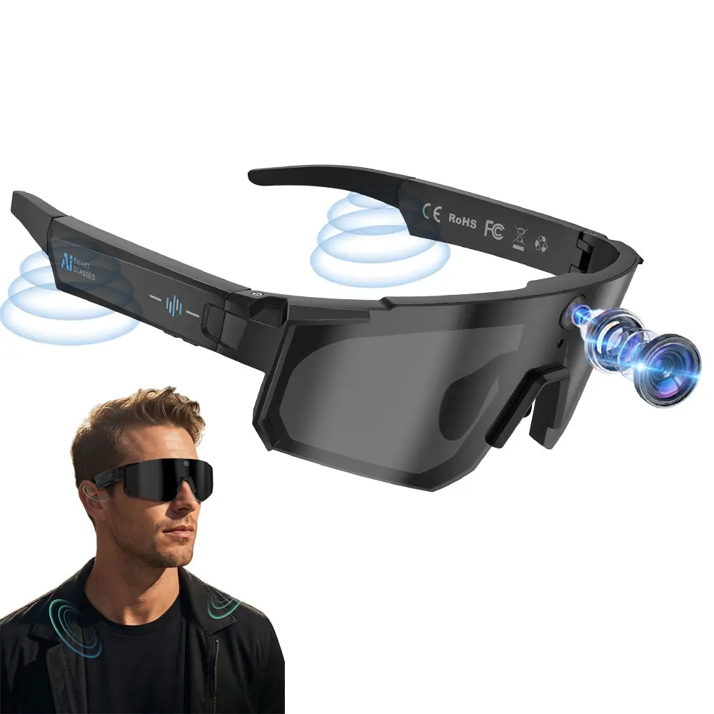 Bluetooth Sport Audio Smart Glasses with Camera,8MP Camera, 360°Surround Sound Audio ,One Click Recording,First Person Video Shooting, AI Voice Assistant, AI Real Time Translation,290Mah Battery,Bluetooth Call, Music Playback