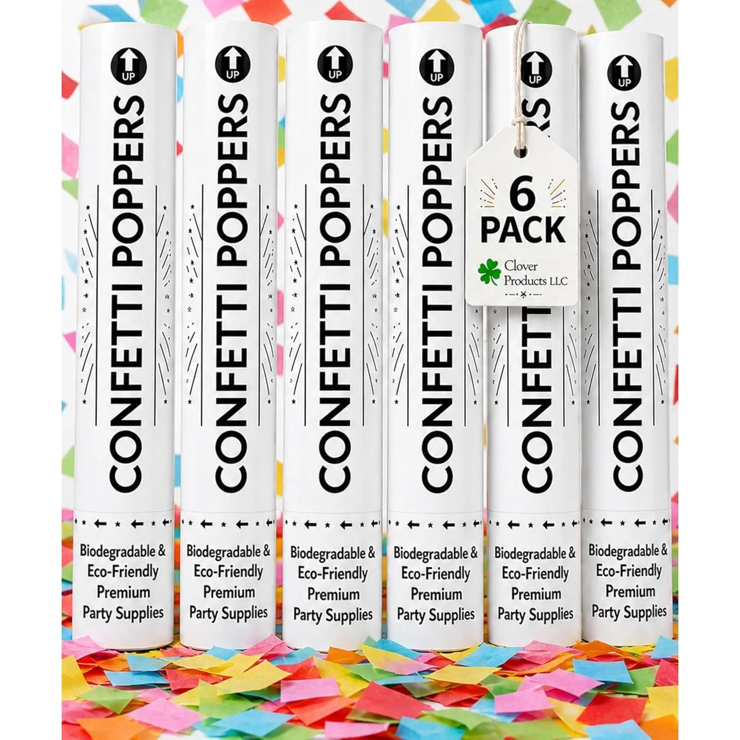 6 Pack Multi-Colored Air-Powered Confetti Shooters, Shoots 25 Feet, Safe for Indoor & Outdoor, Perfect for Weddings, Birthdays and Events