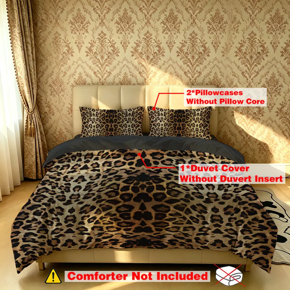The 3-piece leopard-print bedding set includes one quilt and two pillowcases. It is unstuffed, soft and comfortable, and suitable for single beds and double beds, ideal for bedrooms, dormitories, and hotels.