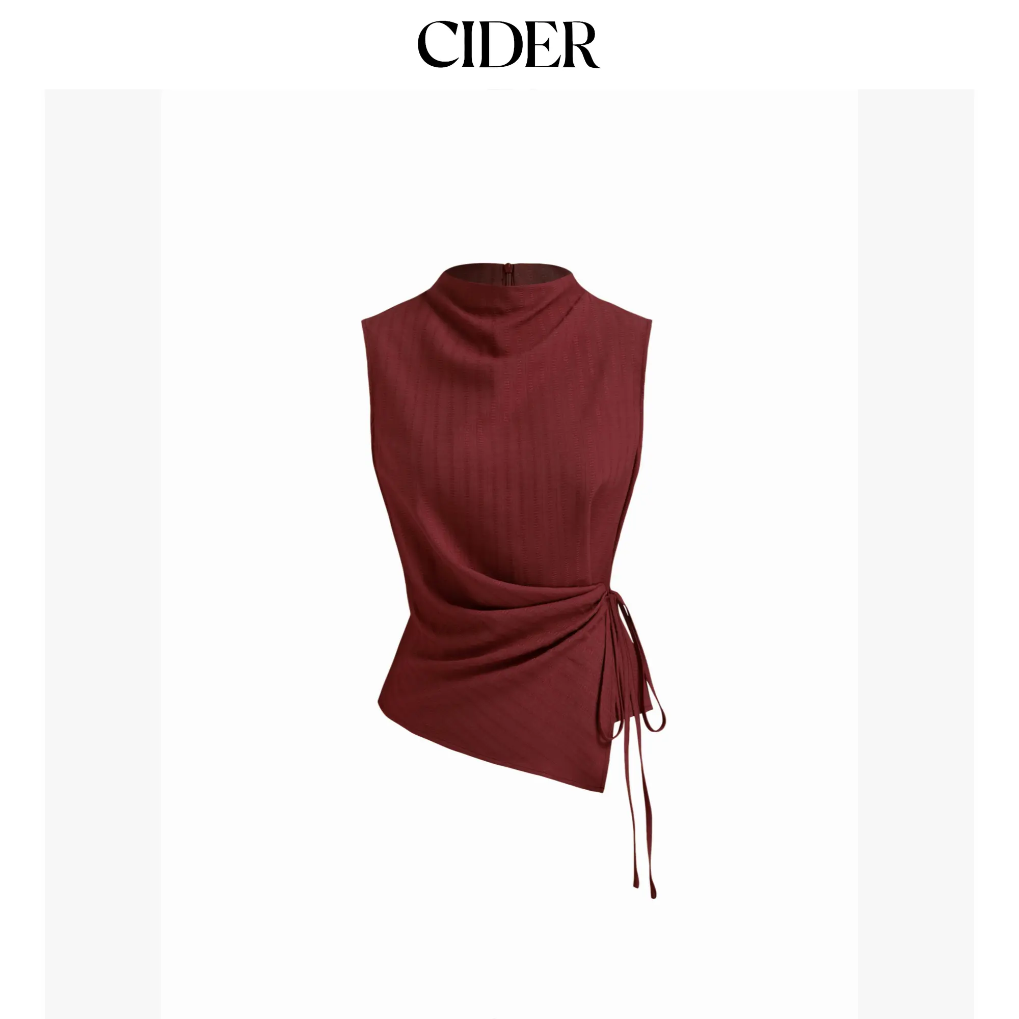 Cider Stand Collar Texture Ruched Knotted Tank Top SummerWins SummerFinds