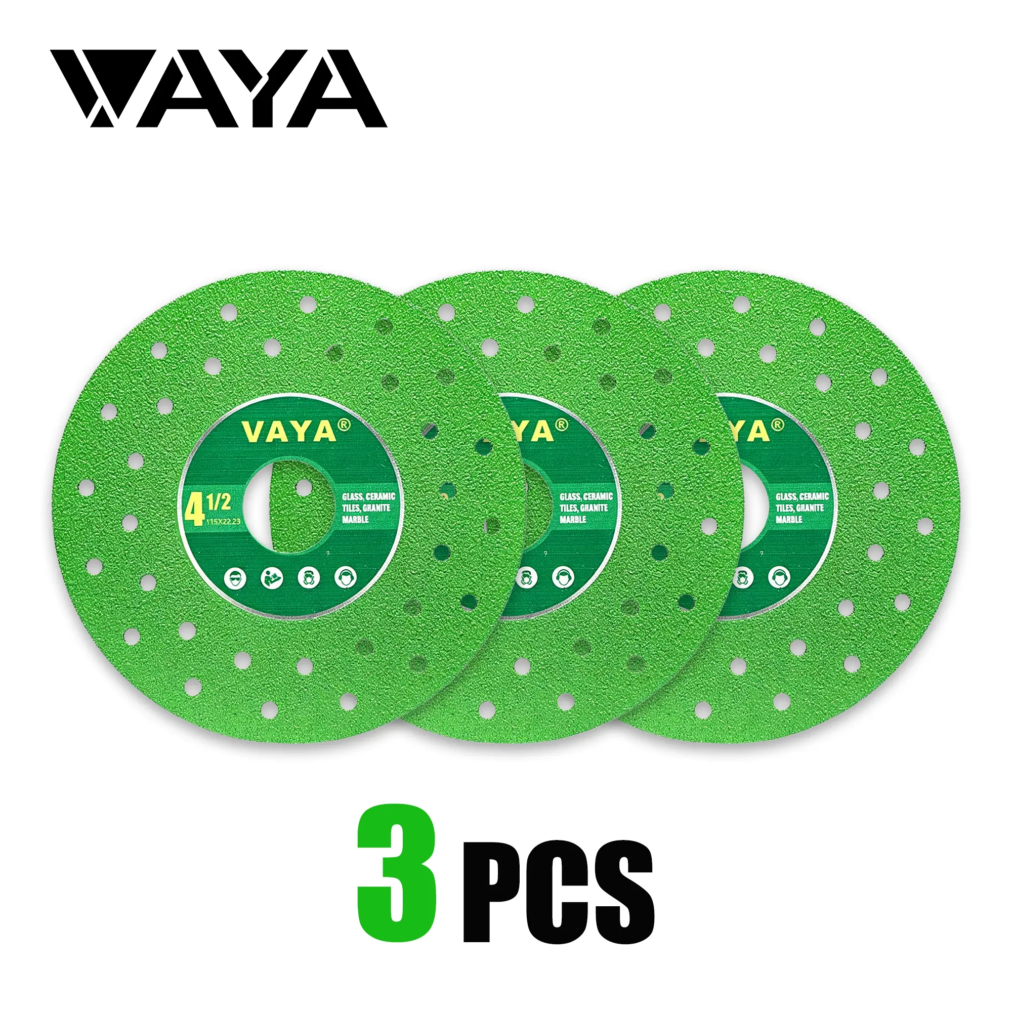 VAYA 3PCS 115mm Diamond Saw Blades - Angle Grinders Attachments for Cutting Tile, Marble/Ceramic, Power Tool Grinding Disc with 45-Degree Chamfered Porous Design