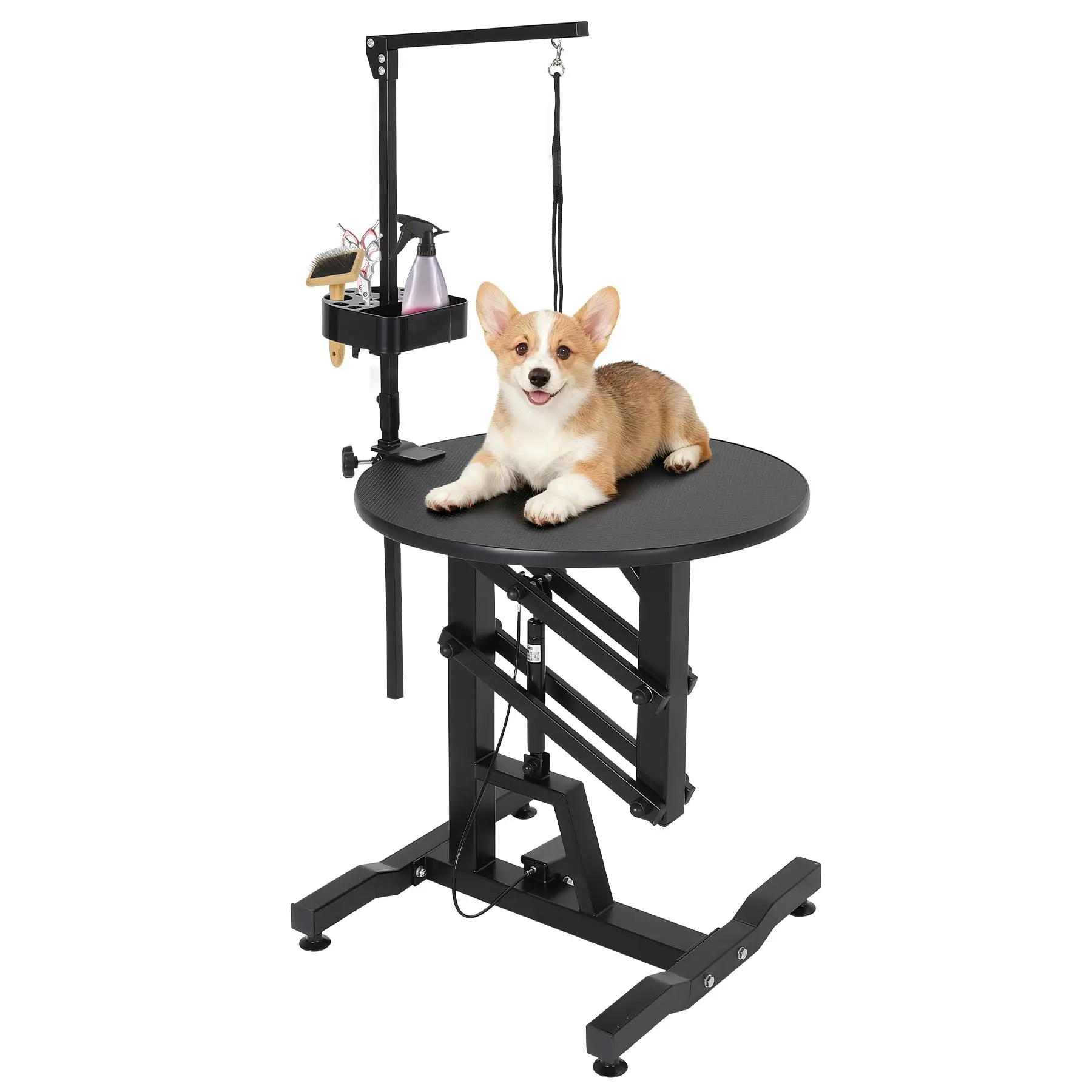Hydraulic Lift Dog Grooming Table, 250LB Heavy Duty Capacity with Adjustable Height & Arm, Rotating Non-Slip Silicone Top, Collapsible Z-Frame Portable Pet Grooming Bath Station for Home & Salon, Cats & Dogs