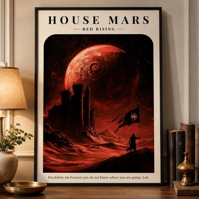 House Mars Poster, Red Rising, The Institute, Pierce Brown, Darrow, Sci-Fi Fantasy Wall Art, Dystopian Book Decor, Mars Castle Print, Reading Nook Wall Decor, Book Lovers Gift, Literary Fan Room Decor