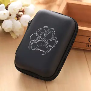 Line bear paw pattern printed storage box with mesh pocket and compact design - cable/headphone/charger storage box, suitable for office, travel, pet enthusiasts - durable and portable electronic accessory organizer